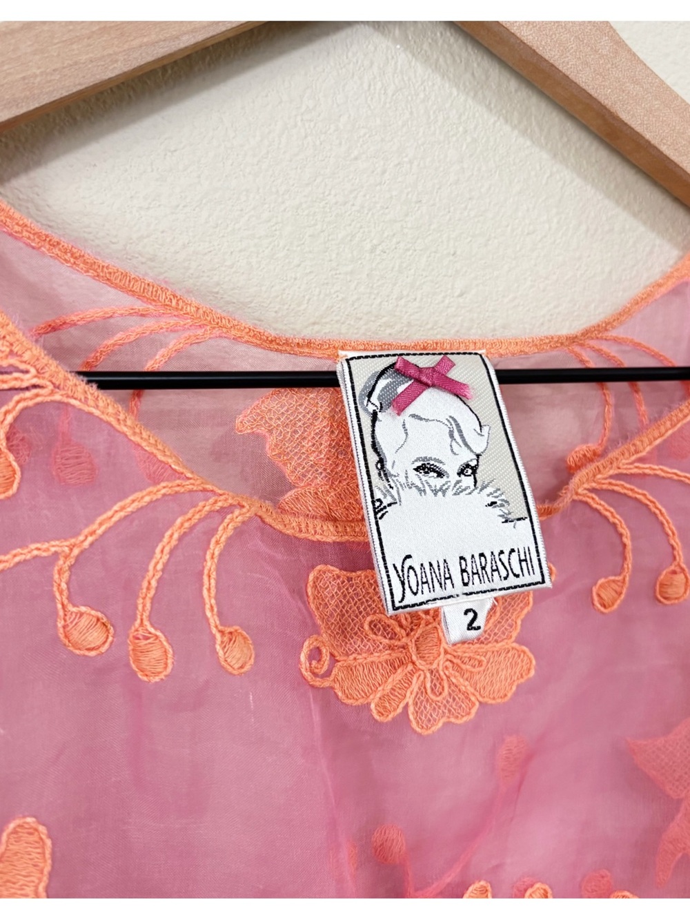 Yoana Baraschi Size 2 Pink Orange Silk Embroidered Sheer Mini Dress - Picture 5 of 8